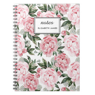 Cuaderno Personalizado de moda de patrón floral de color ro