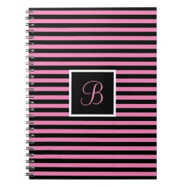 Cuaderno Personalizado de moda Letra inicial rosada y rayad