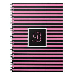 Cuaderno Personalizado de moda Letra inicial rosada y rayad