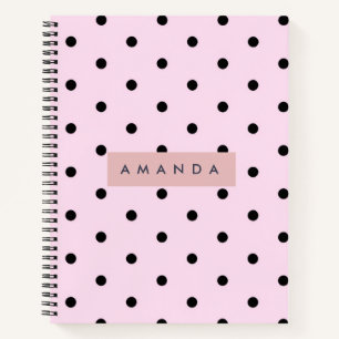 Cuaderno Personalizado de moda rosa y negro con lunares