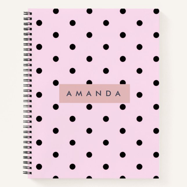 Cuaderno Personalizado de moda rosa y negro con lunares (Anverso)