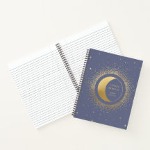 Cuaderno Personalizado de Monograma de Luna de Oro