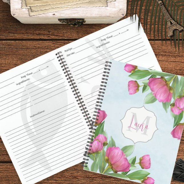 Cuaderno Personalizado de monograma floral rosado (Subido por el creador)