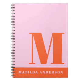 Cuaderno Personalizado de monograma naranja rosa negrita mo