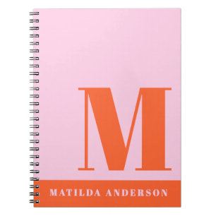 Cuaderno Personalizado de monograma naranja rosa negrita mo