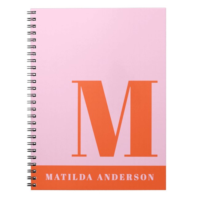 Cuaderno Personalizado de monograma naranja rosa negrita mo (Frente)