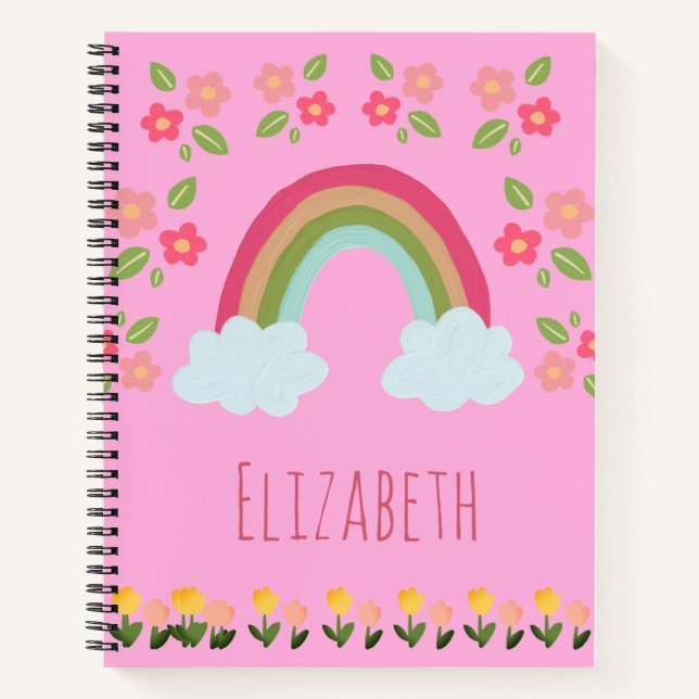Cuaderno personalizado de niña arcoíris rosa para  (Anverso)