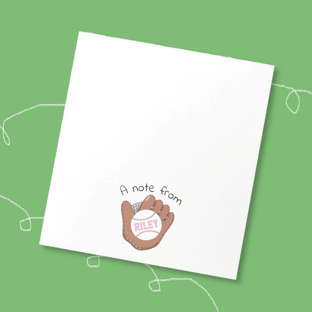 Cuaderno Personalizado de Niña de Softbol y Guante (Sweet personalized notepad for kid with a baseball doodle art . )