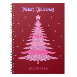 Cuaderno Personalizado de nombre de árbol de Navidad rosa r