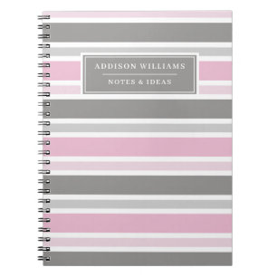 Cuaderno Personalizado de nombre de patrón de franja gris r