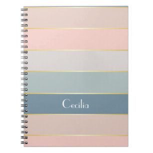 Cuaderno Personalizado de oro azul rosado franjas de bloque