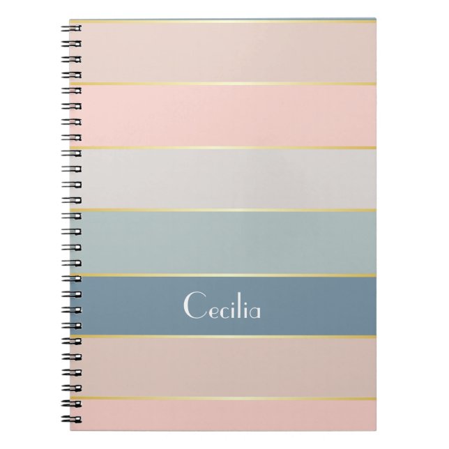 Cuaderno Personalizado de oro azul rosado franjas de bloque (Frente)