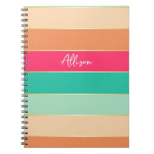Cuaderno Personalizado de oro verde rosa franjas de color d