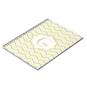 Cuaderno Personalizado de patrón de cheurón amarillo, gris,