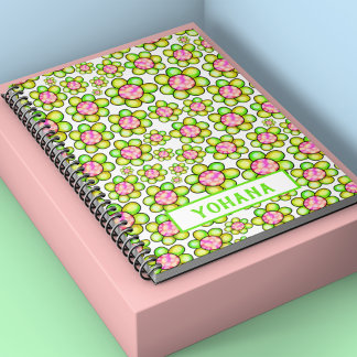 Cuaderno Personalizado de patrón de flor de primavera verde