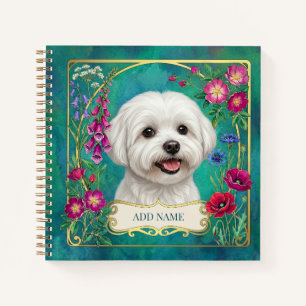 Cuaderno personalizado de perro maltés azul turque