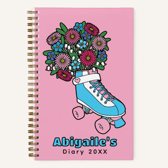 Cuaderno Personalizado de Personalizable de flores rosadas (Anverso)