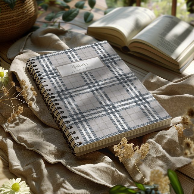 Cuaderno Personalizado de Plaid de las Tierras Alt (Highland Plaid Beige Spiral Notebook)