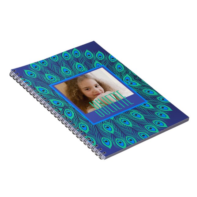 Cuaderno Personalizado de plumas Verde azuladas y azules de (Lado Derecho)