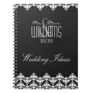 Cuaderno Personalizado de portátil boda Damask Black