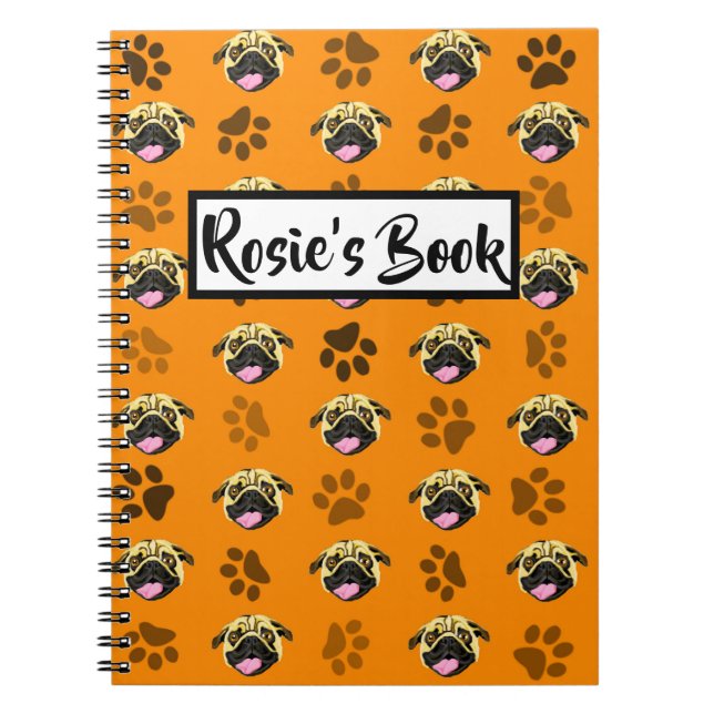 Cuaderno personalizado de pug naranja (Frente)