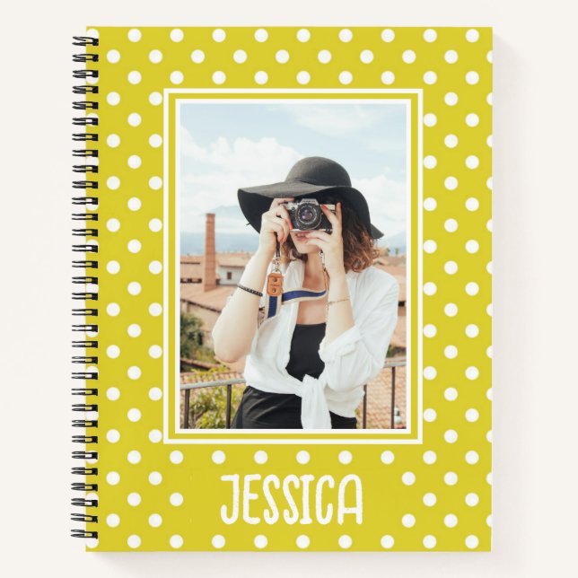 Cuaderno Personalizado de puntos de polka amarillo brillant (Anverso)