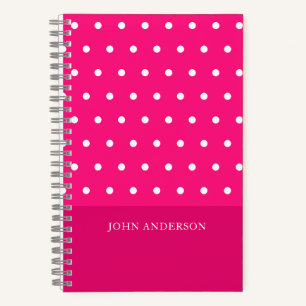 Cuaderno Personalizado de puntos de polka rosado candente d