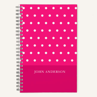 Cuaderno Personalizado de puntos de polka rosado candente d