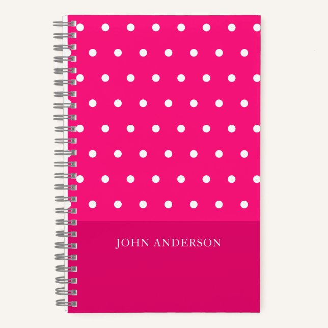 Cuaderno Personalizado de puntos de polka rosado candente d (Anverso)