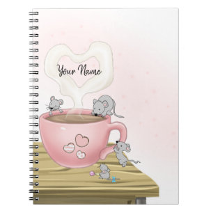 Cuaderno Personalizado de ratones de Bonito rosa acuarela