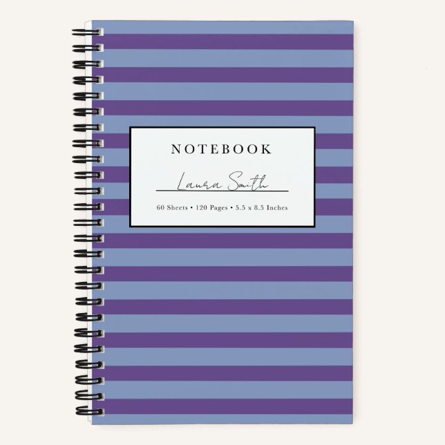 Cuaderno Personalizado de Rayas Moradas y Periwink (Anverso)