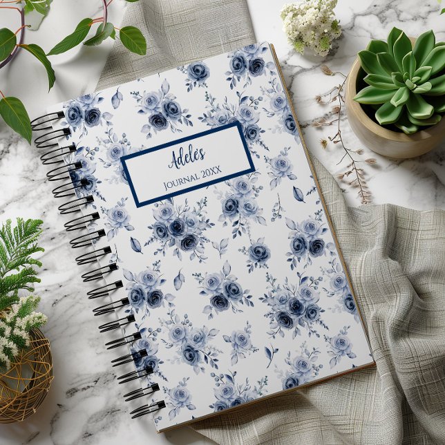 Cuaderno Personalizado de Rosa Azul Acuarela (Adele Blue Roses Spiral Notebook)