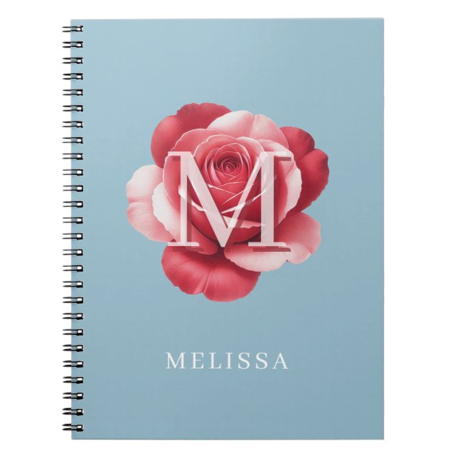 Cuaderno Personalizado de Rosa e Inicial | Floral  (Frente)
