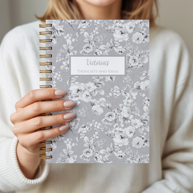 Cuaderno Personalizado de Rosas Vintage (Vintage Roses Notebook Grey)