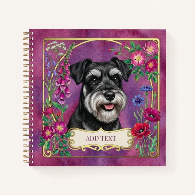 Cuaderno personalizado de Schnauzer negro y platea (Anverso)