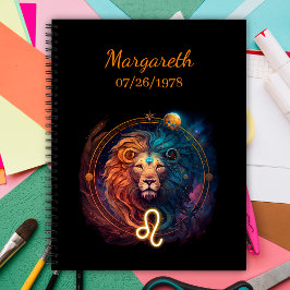 Cuaderno Personalizado de señas de zodiaco de león majestuo