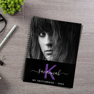 Cuaderno Personalizado de Sketchbook foto monograma morado 