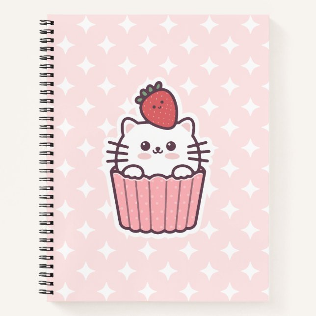 Cuaderno Personalizado de tarta de gatos de fresa de Kawaii (Anverso)