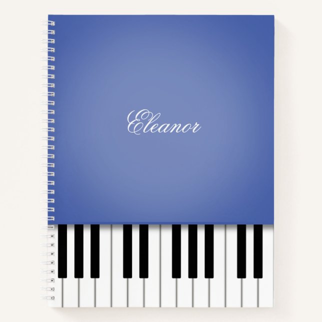Cuaderno Personalizado de teclado de música de piano azul (Anverso)
