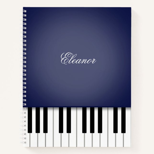 Cuaderno Personalizado de teclado de música de piano azul d (Anverso)