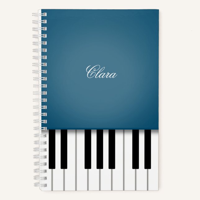 Cuaderno Personalizado de teclado de piano elegante azul Pe (Anverso)