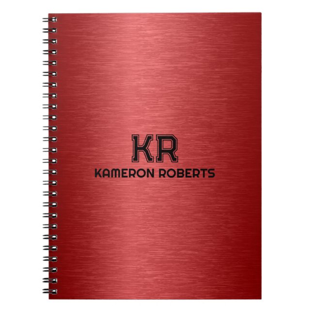 Cuaderno Personalizado de textura metálica roja Texto negro (Frente)