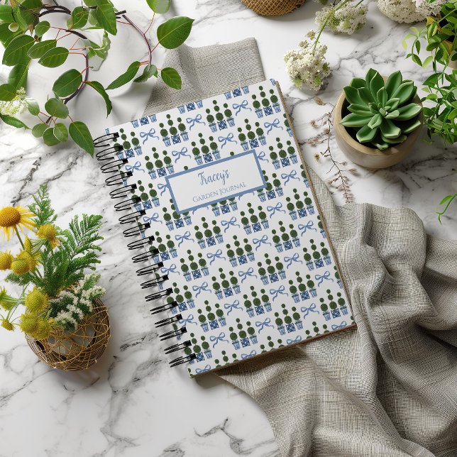 Cuaderno Personalizado de Topiaria Chinoiserie (Topiary Tree Bow Spiral Notecbook)