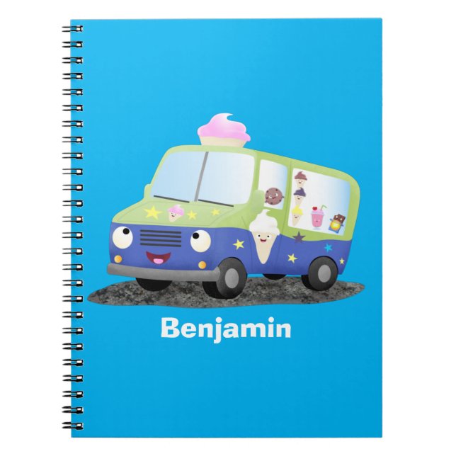 Cuaderno Personalizado de un camión de helados alegre (Frente)