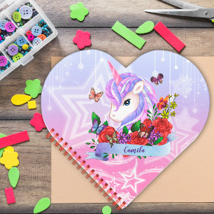 Cuaderno Personalizado de unicornio mágico, flores y maripo