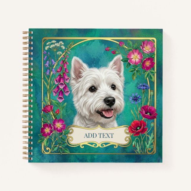 Cuaderno personalizado de West Highland Dog en azu (Anverso)