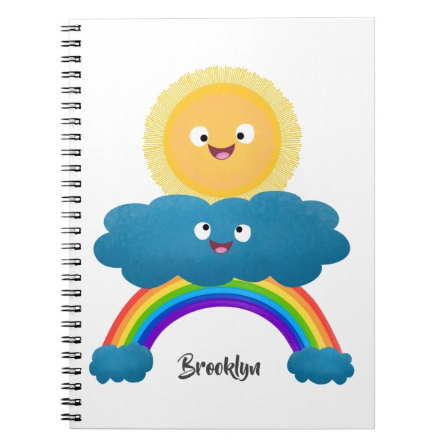 Cuaderno Personalizado del arco iris de la nube de sol feli (Frente)