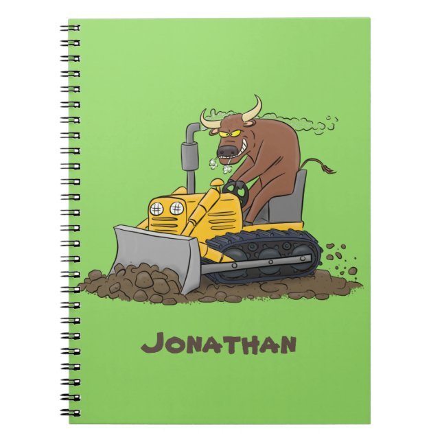 Cuaderno Personalizado del bulldozer cómico que conduce un  (Frente)