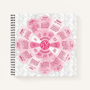 Cuaderno personalizado del calendario 2025 Boho Retro Mármo