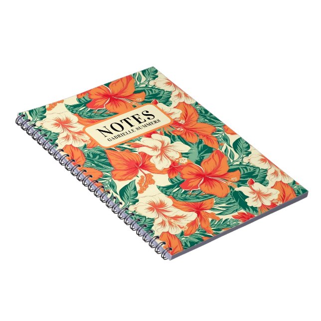 Cuaderno Personalizado del patrón de flores tropicales víbi (Lado Derecho)